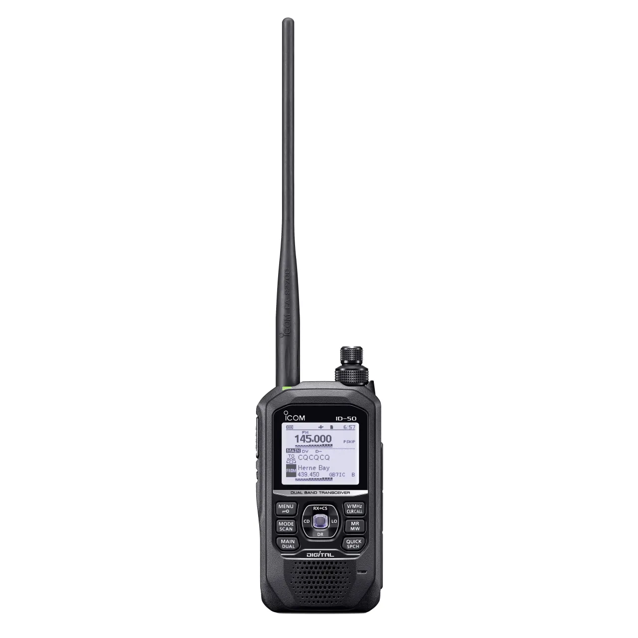 Photo de face du portatif radioamateur VHF/UHF, 144-146 / 430-440MHz ID-50E 